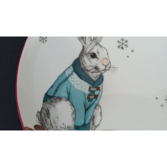 West Elm Rachel Kozlowski Dapper Animal Winter Rabbit Snowshoes Plate Salad - Picture 3 of 7